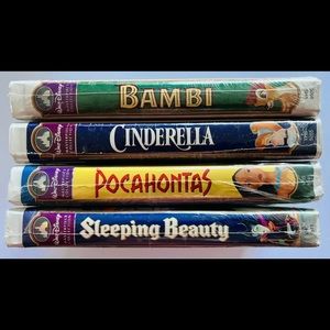 4 New Disney VHS Classic Movies Bambi Cinderella Sleeping Beauty Pocahontas